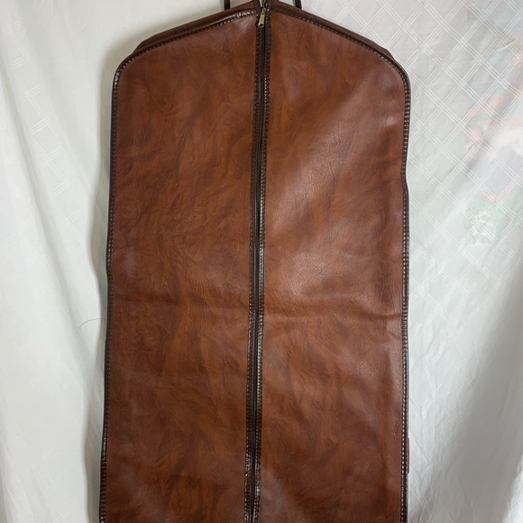 Vintage JC Penney Leather Garment Bag Brown Travel Carry On Suit Luggage Y2K - Picture 1 of 10